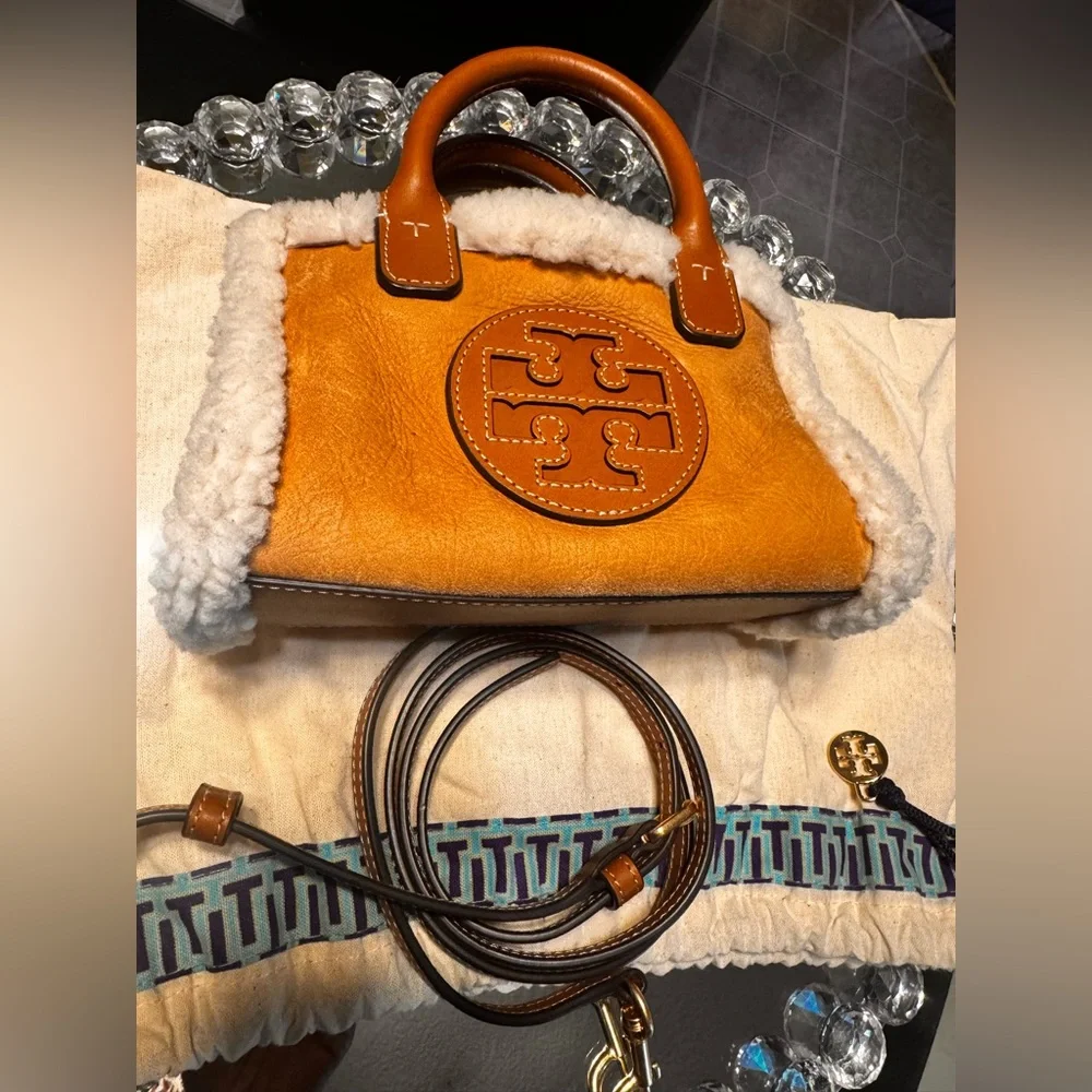 Tory Burch Ella Mini Leather & Shearling Tote. - Picture 13 of 14